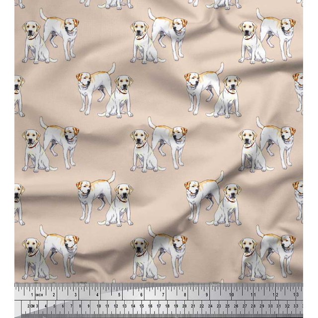 Soimoi Poly Georgette Fabric Labrador Dog Printed Craft Fabric by The Yard 52 Inch Wide