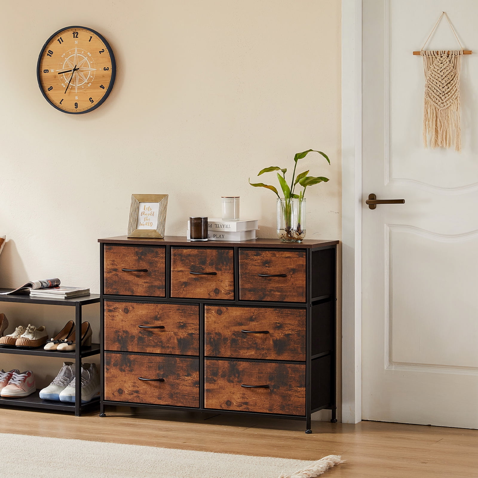 Aukfa 9 Drawer Dresser,Tall Fabric Dresser & Chest of Drawers for Bedroom,Metal Frame,Brown