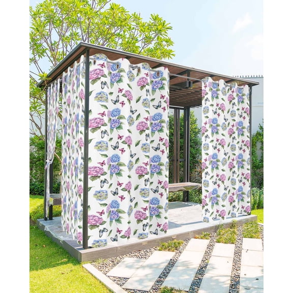 nqOlkjepod Outdoor Curtains for Patio Waterproof, Pink Blue Hydrangea Outdoor Privacy Panels Grommet, Pastoral Watercolor Botanical Flowers Blackout Outside Curtains for Porch 54"x84", 2 Panels