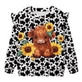 thumbnail image 5 of Yuyamidu Highland Cow Sweatshirt for Girls Size 5-6 Cow Print Long Sleeve Ruffle Shoulder Crewneck Sweatshirts Pullover Tops Lightweight Soft Everyday Clothes for Fall Back to School Outfits, 5 of 8