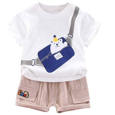 

EHTMSAK Toddler Baby Children Boy Summer Cartoon Print T Shirts and Set Clothing Set Outfits Short Sleeve White 1Y-5Y 110