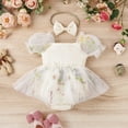 thumbnail image 4 of IBTOM CASTLE Newborn Toddler Baby Girls Fall Outfit Butterfly Romper Princess Dress with Headband 1st Birthday Cake Smash Clothes for Photo Shoot 6-12 Months Apricot Flower, 4 of 8