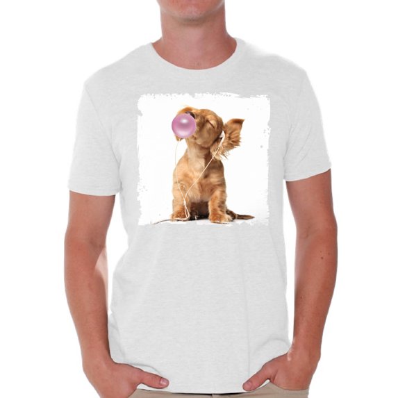 Awkward Styles Puppy Dog Tshirt Cute Puppy Men Shirt Funny Animal Gifts Puppy with Pink Gum T Shirt Dog Clothing Animal T-Shirt for Men Funny Animal Gifts DogT Shirt Cute Animal T Shirt Pug Shirt