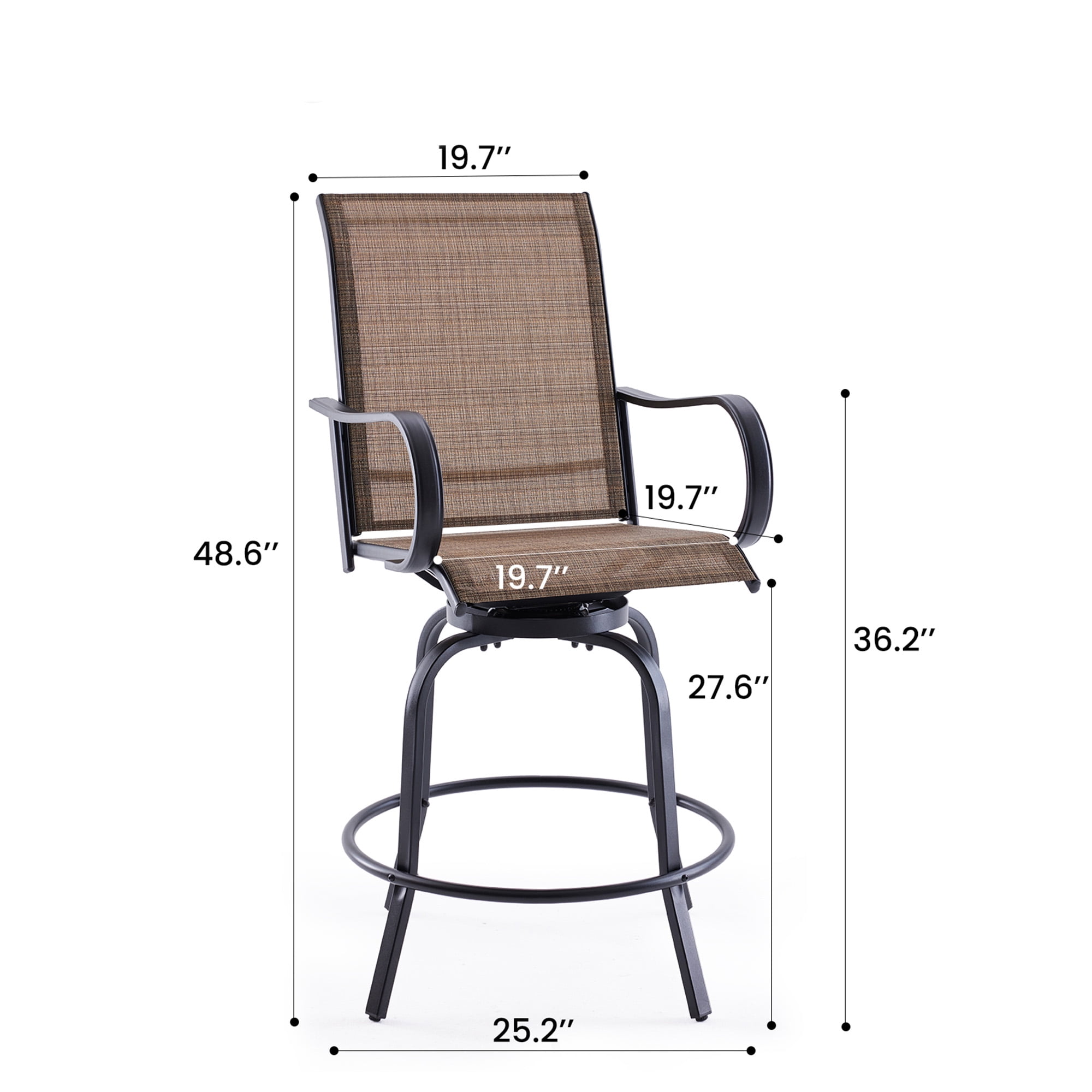 MAYEERTY 2-Piece Outdoor Bar Height Tall Stools Set,Textilene,360°Swivel, Ergonomic for Balcony, Brown