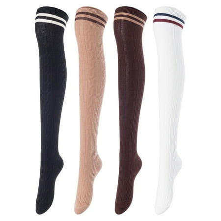 

5 Pairs Awesome Durable Women Thigh High Cotton Boot Socks. Perfect As Winter & Spring Socks Size 6-9 Black Coffee Khaki White Wine T1023-5c5