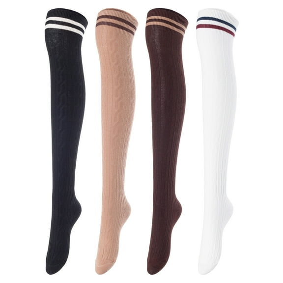 5 Pairs Awesome Durable Women Thigh High Cotton Boot Socks. Perfect As Winter & Spring Socks Size 6-9 Black,Coffee,Khaki,White,Wine T1023-5c5