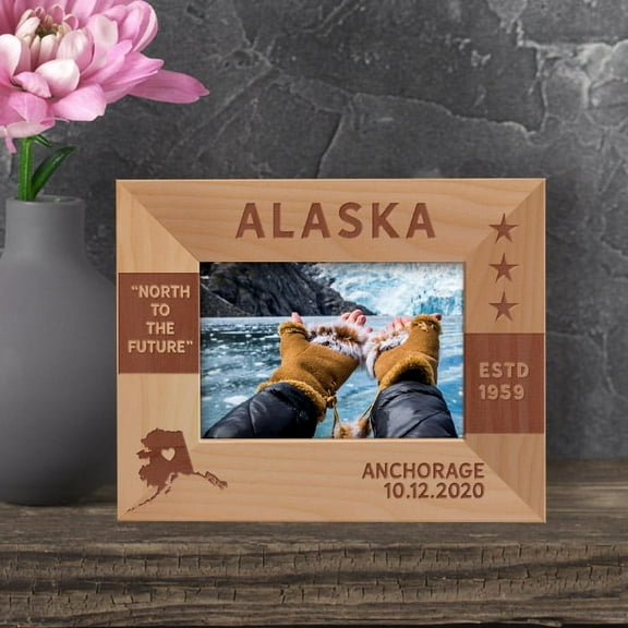Alaska Personalized Wooden Frame-5" x 3 1/2" Brown Horizontal