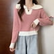 thumbnail image 2 of Suéter de cuello alto de colores contrastantes para mujer, suéter holgado de manga larga rojo para otoño e invierno, tops de punto de tendencia que combinan con todo, 2 of 5