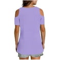 thumbnail image 6 of Women's Short Sleeve Cold Shoulder Basic Tee - Solid Color V-Neck Casual Top with Comfortable Loose Fit for Summer, Limited Time Off, 6 of 6