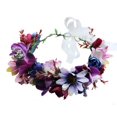thumbnail image 1 of Vivivalue Floral Halo Boho Flor Diadema Corona Floral Tocado Corona de Pelo con Cinta Boda Fiesta Fiesta Fotos Festival Púrpura, 1 of 5