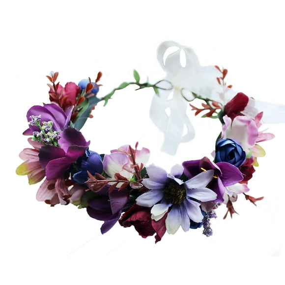 Vivivalue Floral Halo Boho Flor Diadema Corona Floral Tocado Corona de Pelo con Cinta Boda Fiesta Fiesta Fotos Festival Púrpura