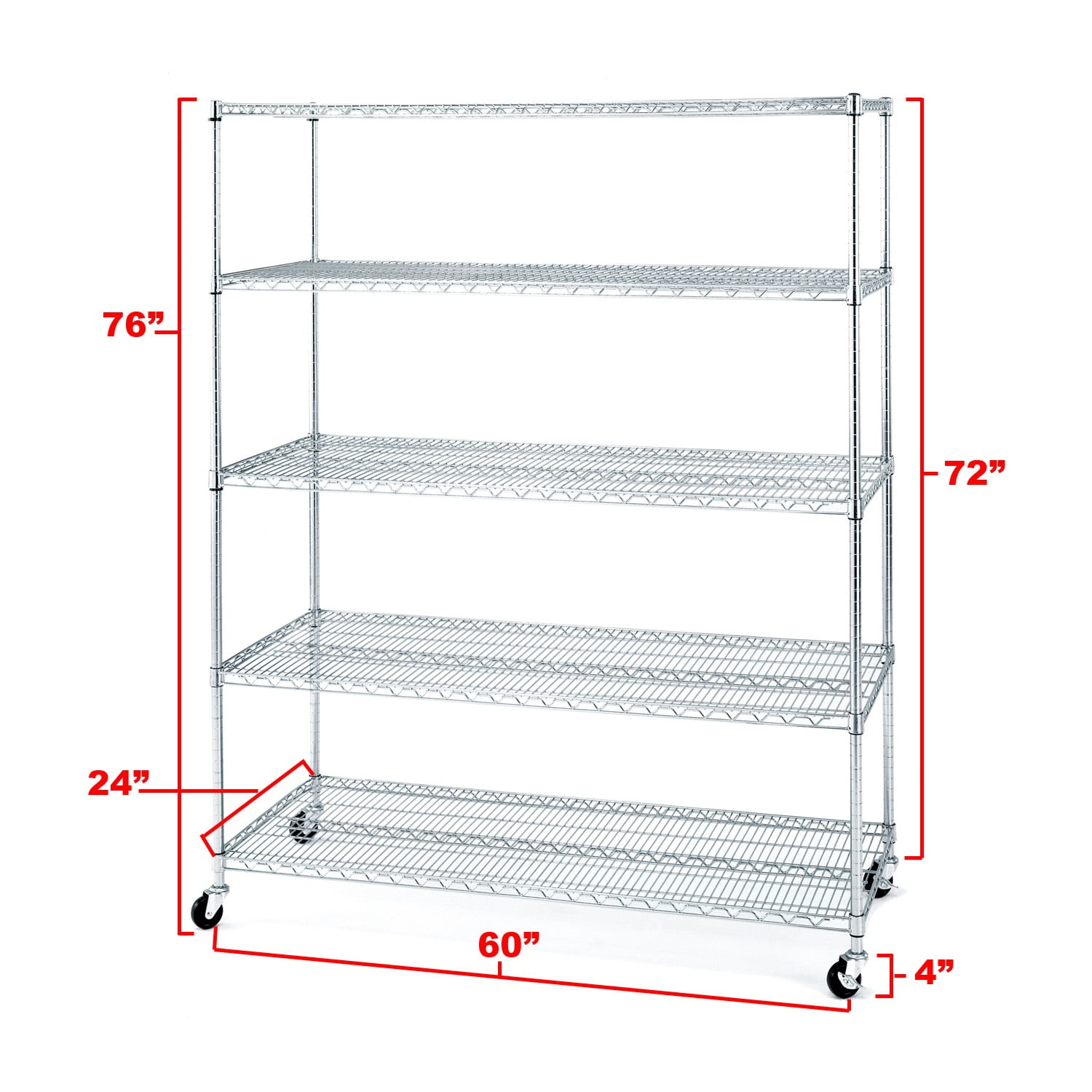Seville Classics 60"W x 24"L x 72"H 5-Shelf Steel Wire Freestanding Shelves, Silver