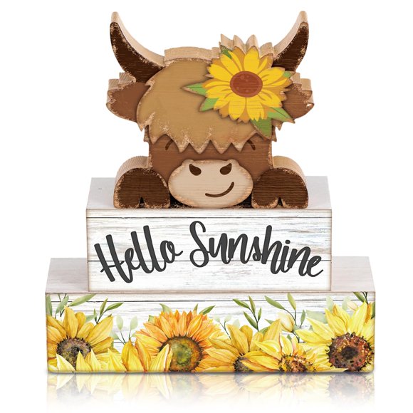 Set de decoración Burbell Summer, bandeja escalonada de madera con girasoles para ganado
