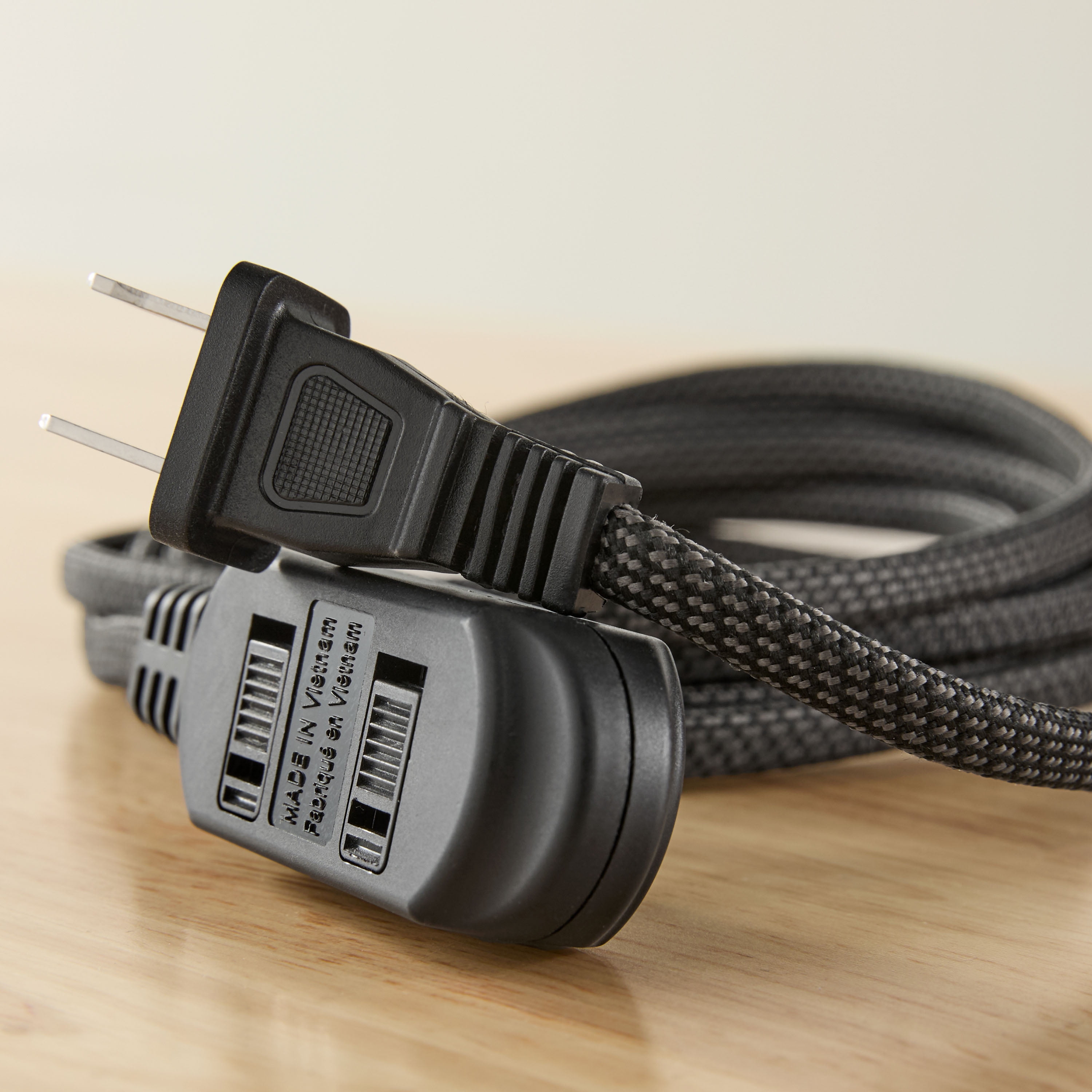 Hyper Tough Indoor Extension Cord 10 ft with 3 Outlets, 2 Prong, Braided Cord, Black