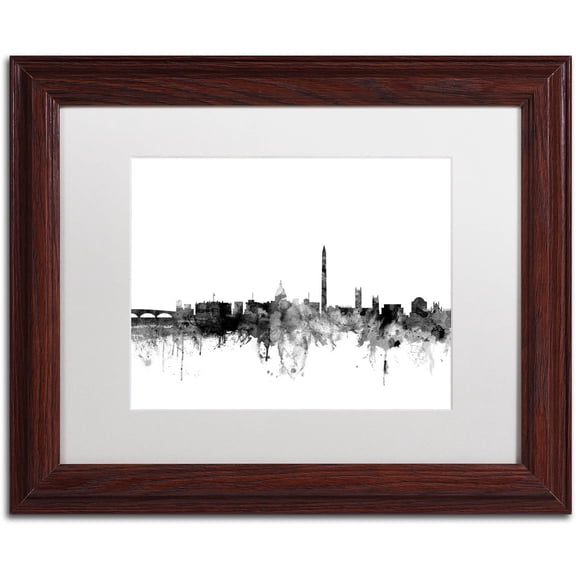 Trademark Fine Art "Washington DC Skyline B&W" Canvas Art by Michael Tompsett, White Matte, Wood Frame