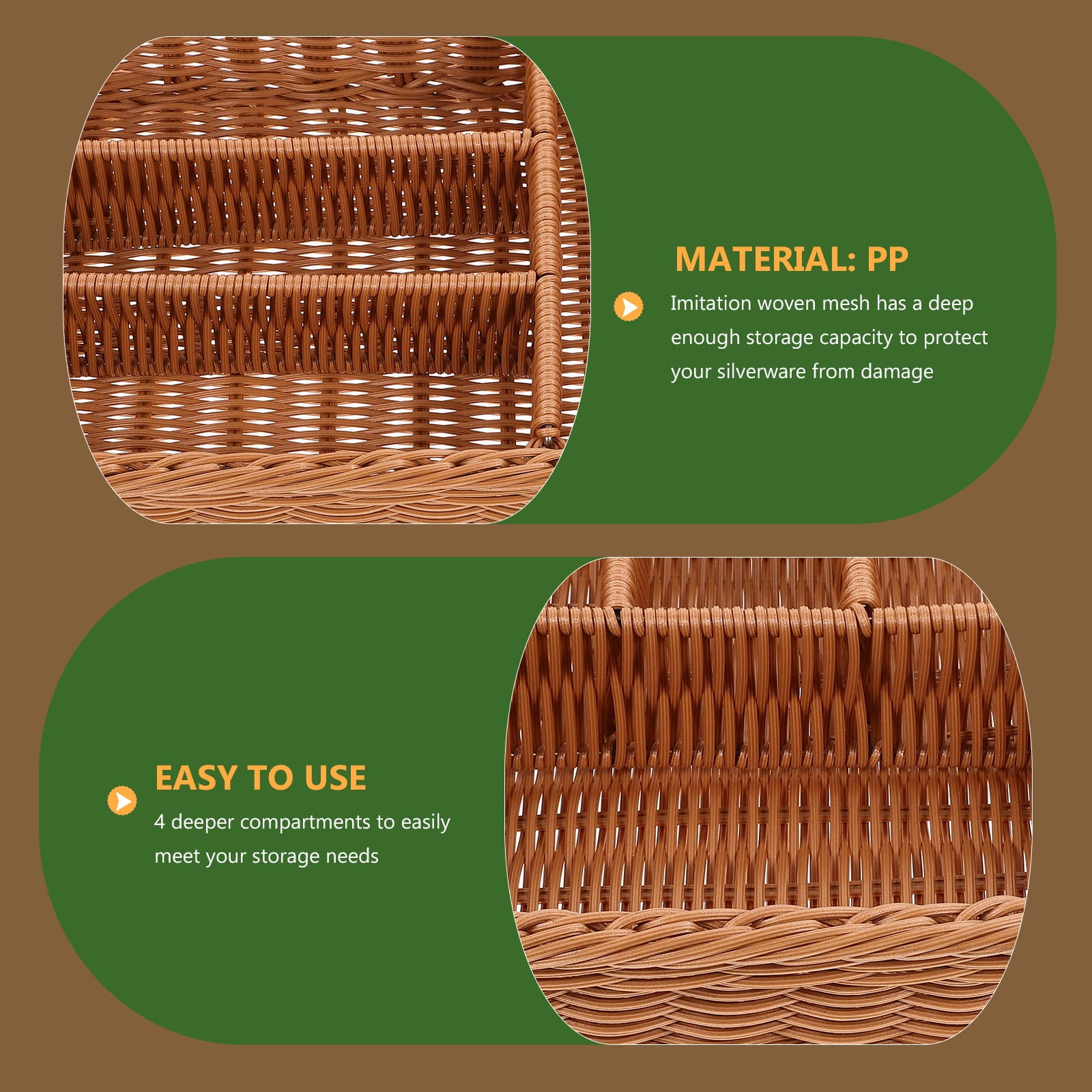 MIPCASE Cutlery Storage Basket for Silverware and Utensils, Chocolate PP Holder Tray Organizer for Kitchen Drawer
