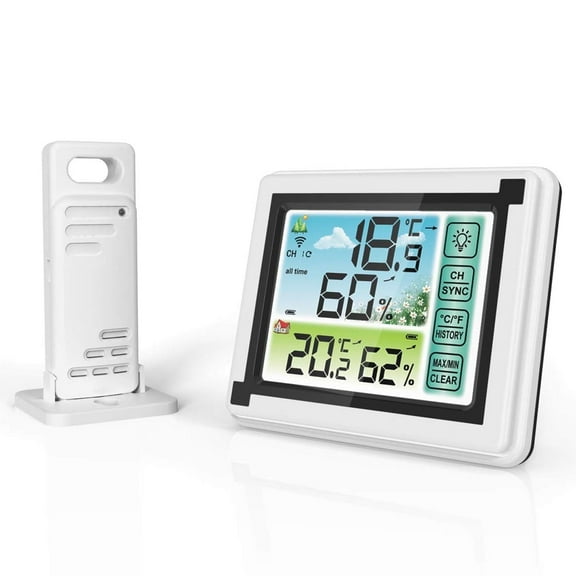 Indoor Outdoor Thermometer Wireless Remote Temperature & Humidity Monitor Battery Powered Digital Temperature Gauge with 60m/200ft Range Remote Sensor and Adjustable Backlight for Home Greenhouse