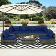 thumbnail image 3 of Gymax 7PCS PE Rotin Patio Sectionnel Canapé Conversation Ensemble W / Coussins Bleu Marine, 3 of 10