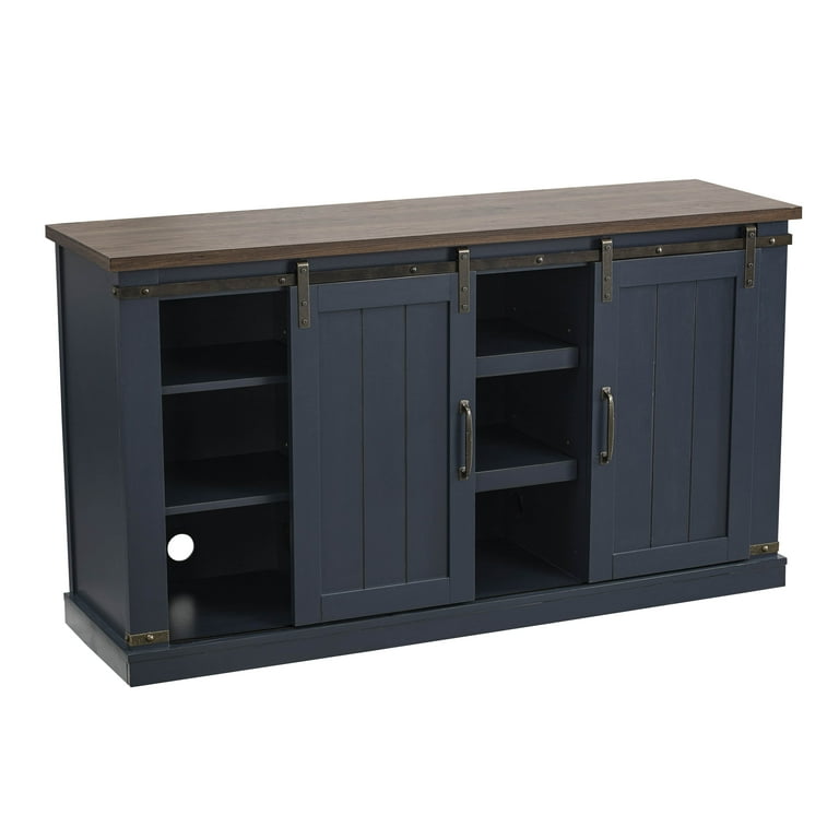 FESTIVO 54 in. Navy Blue Sliding Doors TV Stand Console Entertainment Center for TVs up to 60 in