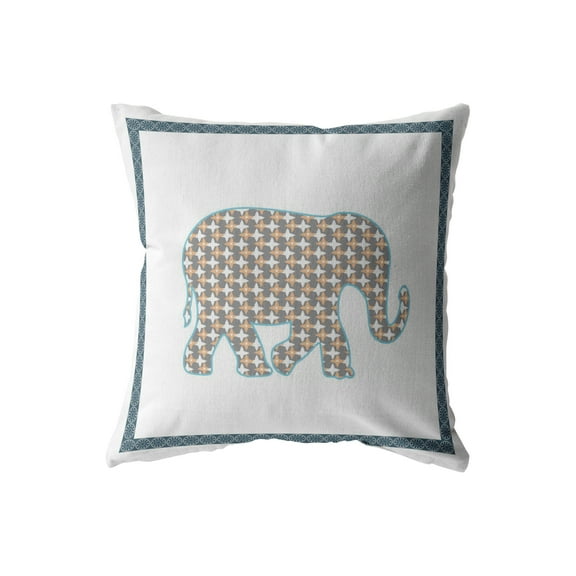 Light Elephant Indoor/Outdoor Fabric Pillow in Gold on White 18x18