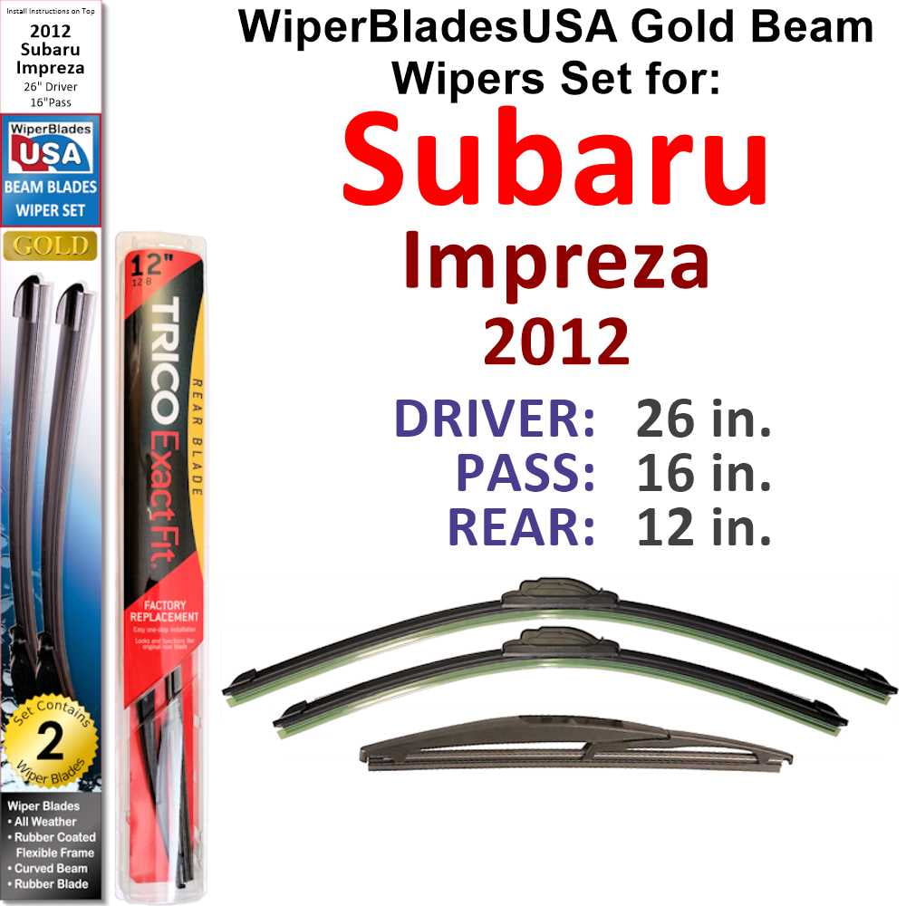 2012 Subaru Impreza Base Beam Wiper Blades Wipers WBUSA (Set of 3) w