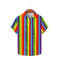 thumbnail image 2 of USNSM Men's Vertical Striped Turndown Collar Button Shirt Short Sleeve Summer Color Block Hawaiian Beach Vacation Striped Print Shirts Multicolor L, 2 of 5