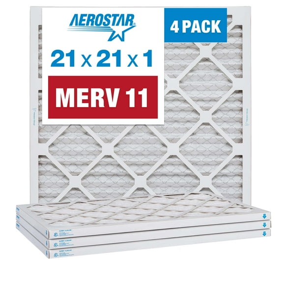 Aerostar 21x21x1 MERV 11 Pleated Air Filter, AC Furnace Air Filter, 4 Pack