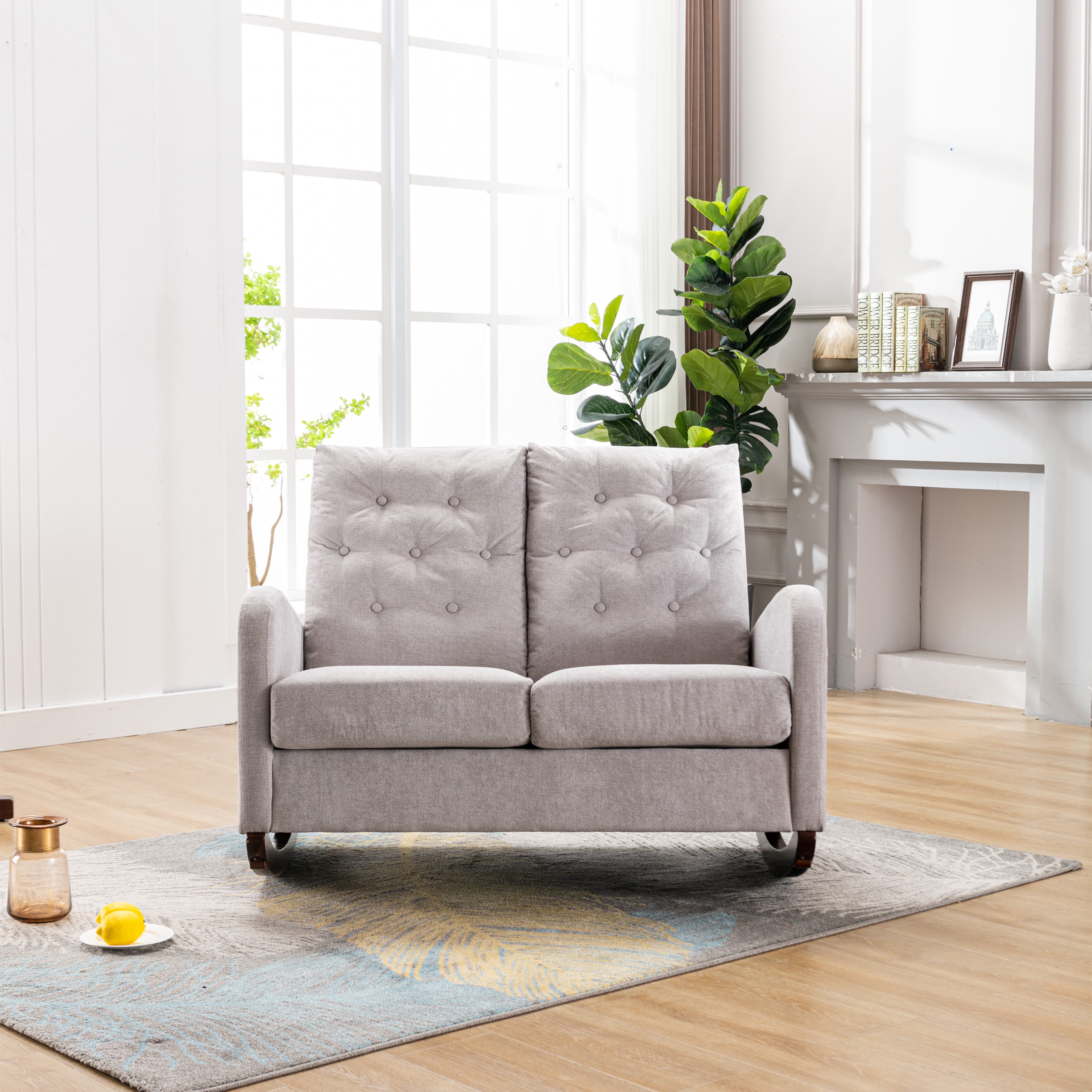 Bellemave Fashion Double Rocking Sofa with High Backrest and Pocket, Rocker Chair with Spacious Wing-back and Padded Seat for Living Room, Bedroom, Nursery(Gray)