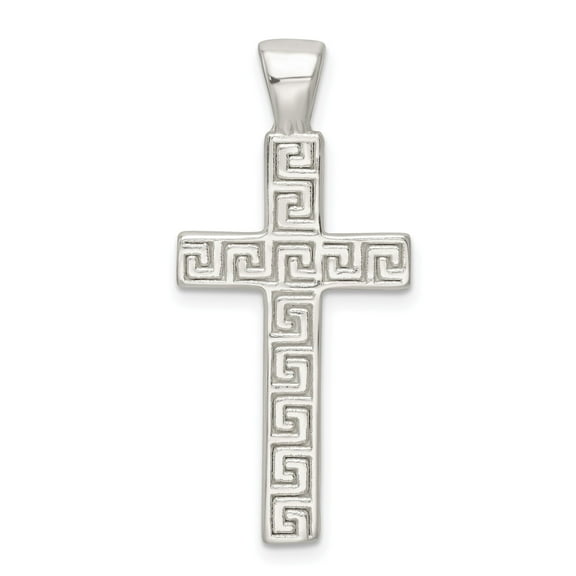 Sterling Silver Greek Key Cross Pendant Necklace for Men and Women Bold Geometric Latin Design Stylish Unisex Statement Faith Jewelry Spiritual Symbol Fashion Accessory