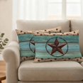 thumbnail image 2 of Western Texas Star Pillow Covers 2 Pack Retro Turquoise Wooden Rustic Farmhouse Pillowcase Waterproof Outdoor Throw Pillow Cover for Patio Balcony Rectangular Cushion 20”x12”, 2 of 9