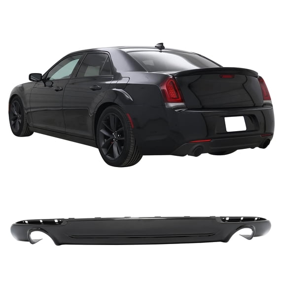 Ikon Motorsports Rear Bumper Lip Fits 2015-2023 Chrysler 300 W/ Round Tip, C Style Gloss Black PP Rear Lower Spoiler Air Dam Chin Valance Splitter 1PC