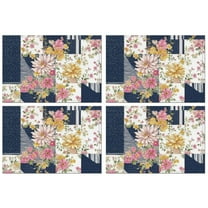 Pioneer Flower Floral Print Pattern Summer Placemats Table Placemats Set Of 4-Linen Kitchen Washable Placemats Table Mats 12x18 Inch Non-Slip Heat Resistant