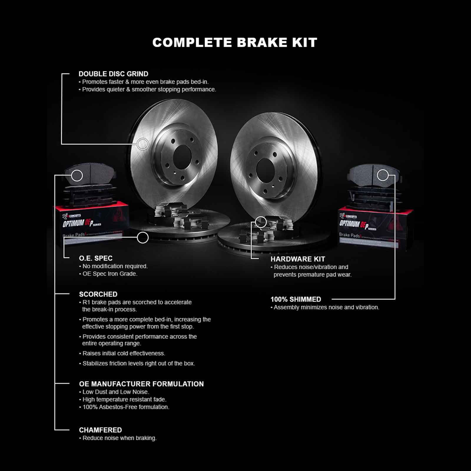 R1 Concepts WFUH2-46036 Front Rear Brakes and Rotors Kit For, 4 Rotors, 8 Pads, Hardware