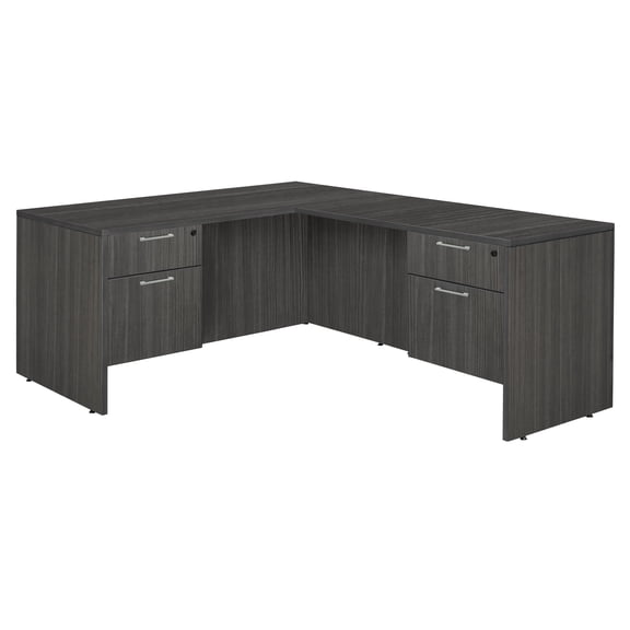 Regency Legacy 60 x 77 Inch L-Shaped Office Desk with Double Pedestal Drawer Unit, Durable Ash Grey Laminate, Scratch-Resistant Surface, and Spacious Design for Home and Professional Offices