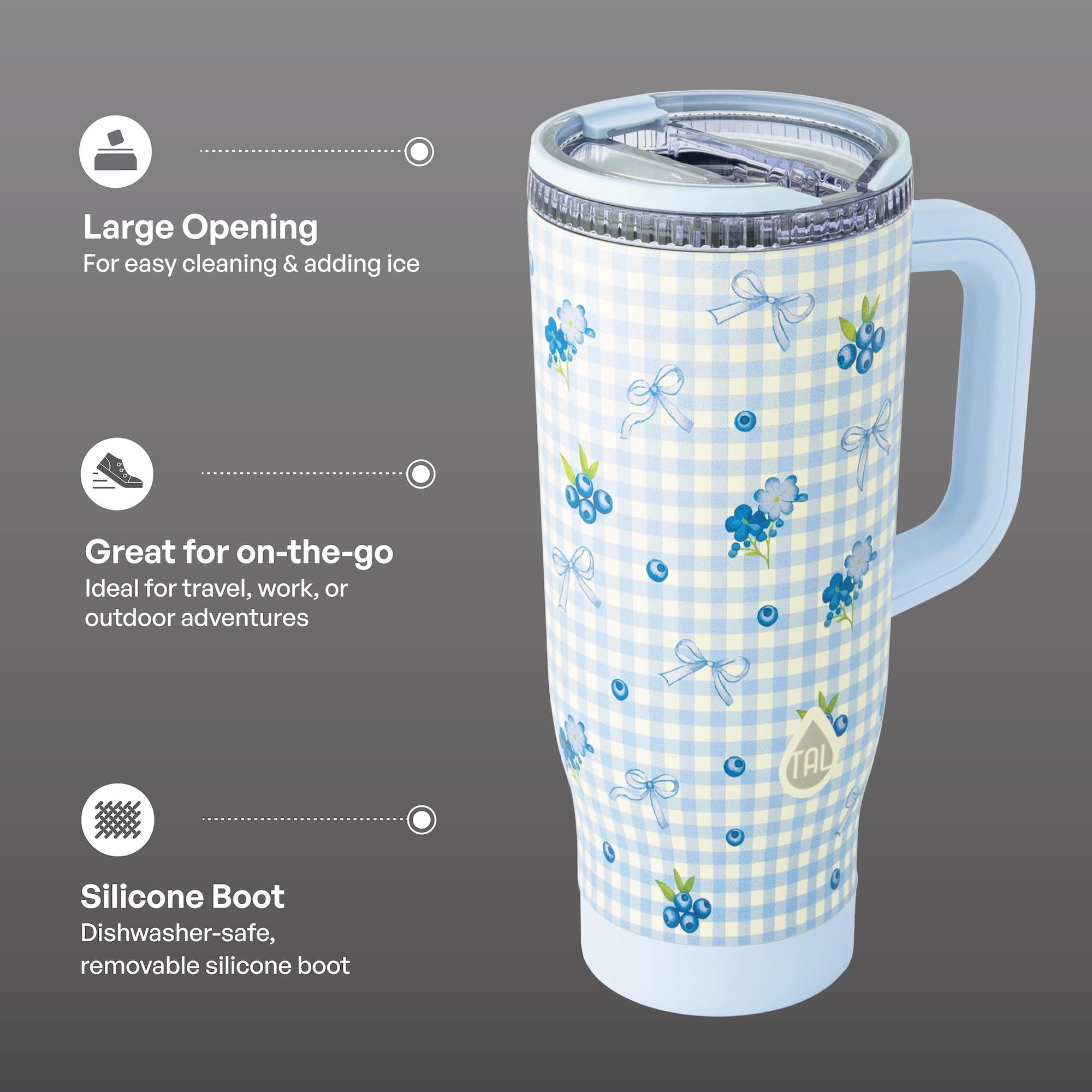 TAL 32oz Stainless Steel Skye Tumbler with Flip-Up Straw, Blueberry