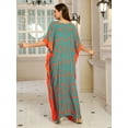 thumbnail image 3 of Women's Abstract Print Kaftan Dress V-Neck Long Sleeve Maxi Caftan Loose Fit Lounge Caftan Beach Resort Vacation, 3 of 10