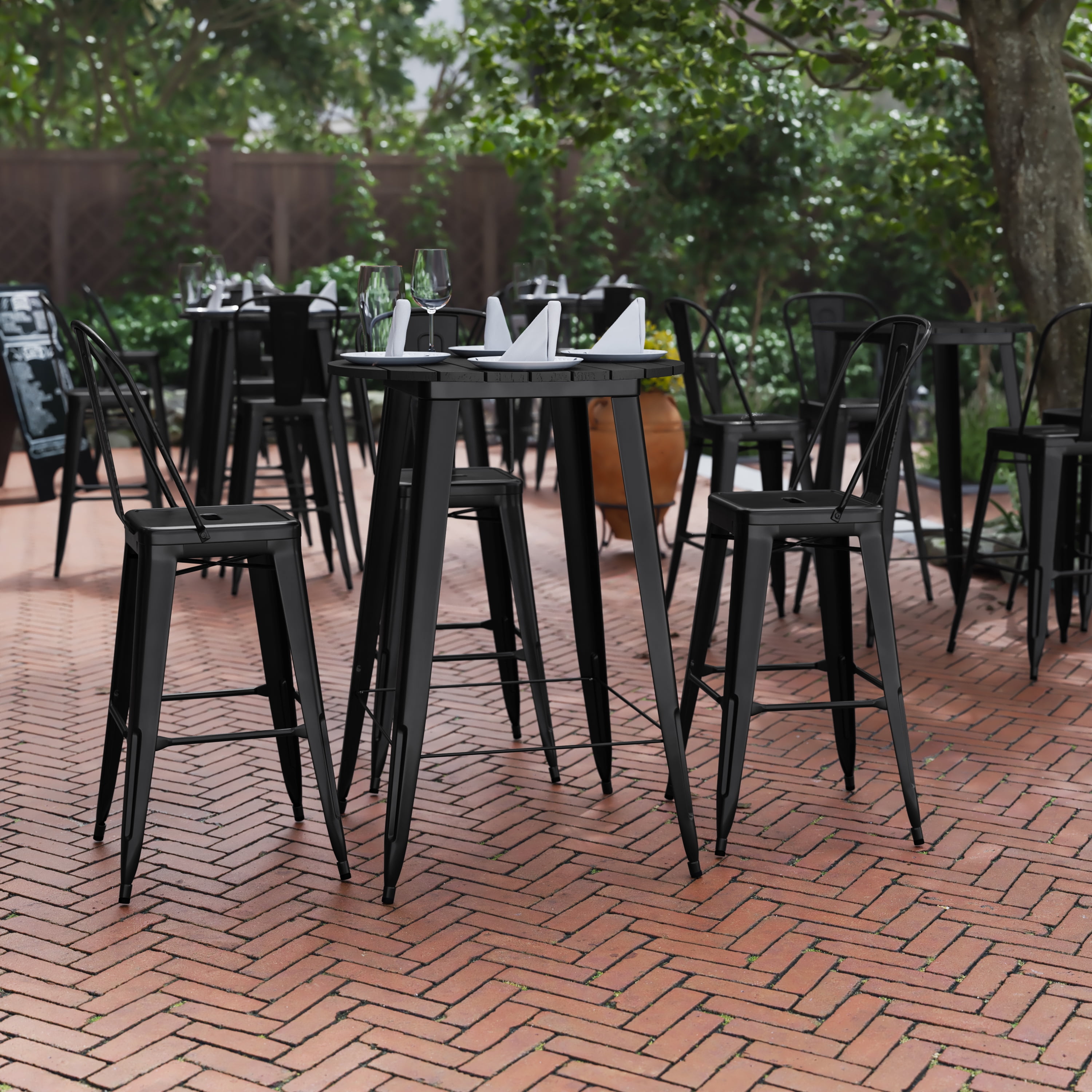 Dextrus 39" Rectangular Iron Plate Patio Bar Table with Sturdy and Weather-Resistant Features, Gray
