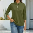 thumbnail image 2 of Resicozy Womens Tops 3/4 Length Sleeve Polo Shirts Solid Business V Neck Collared Buttons Basic Tees Loose Casual Blouses Army Green 2XL, 2 of 5