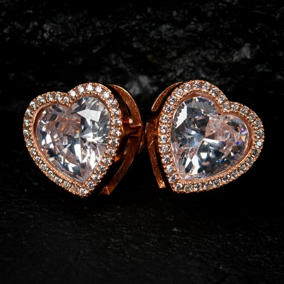 Women's Rose Gold 925 Sterling Silver Heart Shaped Screw Back Cz Stud Earrings