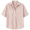thumbnail image 4 of DHFJKG Linen Polo Shirts For Women Short Sleeve Loose Fit Striped Printed Shirts Summer Beach Vacation Clothes Trendy Tops, 4 of 4