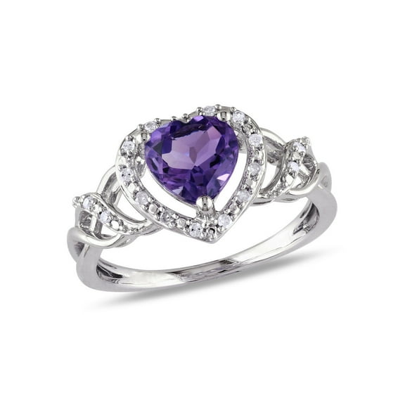 6.50 Carat (Ctw) Amethyst Promise Heart Ring in Rose Plated Sterling Silver with Accent Diamonds for Women