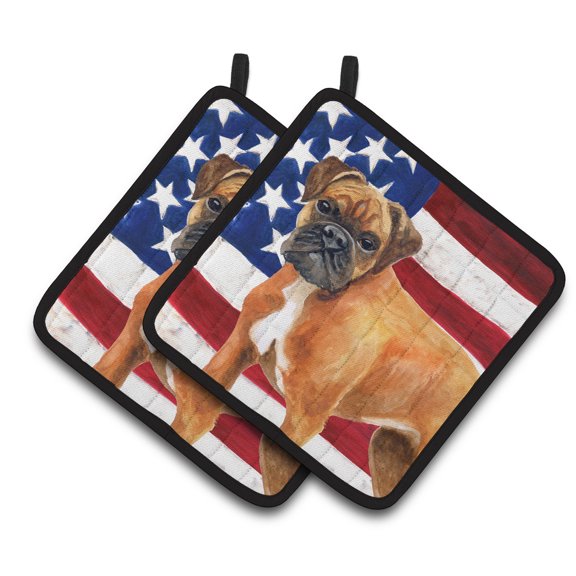 Caroline's Treasures German Boxer Patriotic Pair of Pot Holders