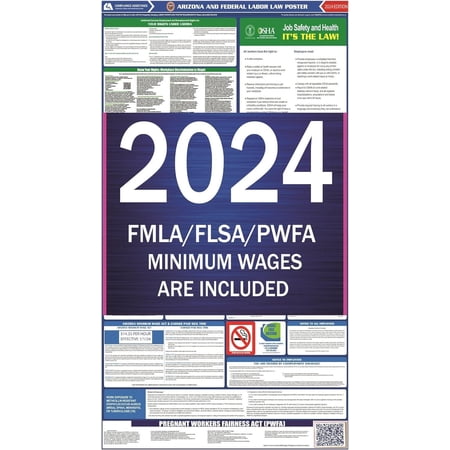 Arizona (AZ) 2024 State Labor Law Poster - Ensures Compliance with State, Federal, and OSHA Regulations - Workplace-Ready Presentation - Clear and Easily Readable Format - 17 Inch by 36 Inch