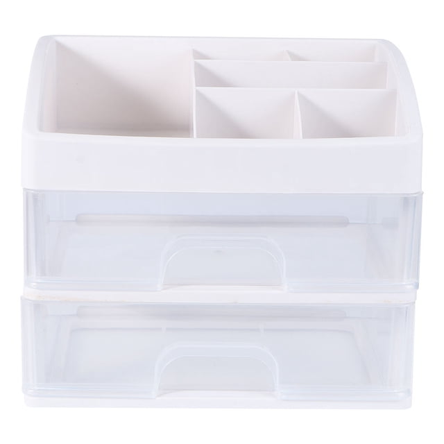 KAKOWELY cosmetics drawer Plastic Cosmetic Drawer Transparent Makeup Container Desktop Sundry Storage Case Jewelry Box for Storage White (Size Small 2 Layers)