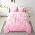 thumbnail image 2 of Manfei Initial Letter K Twin Bedding Sets 7-Piece, Cute Princess Bowknot Bedding Comforter Set, Teens Boys Girls Kids Reversible Sheet Sets, Microfiber Bedroom Decor, 2 of 7
