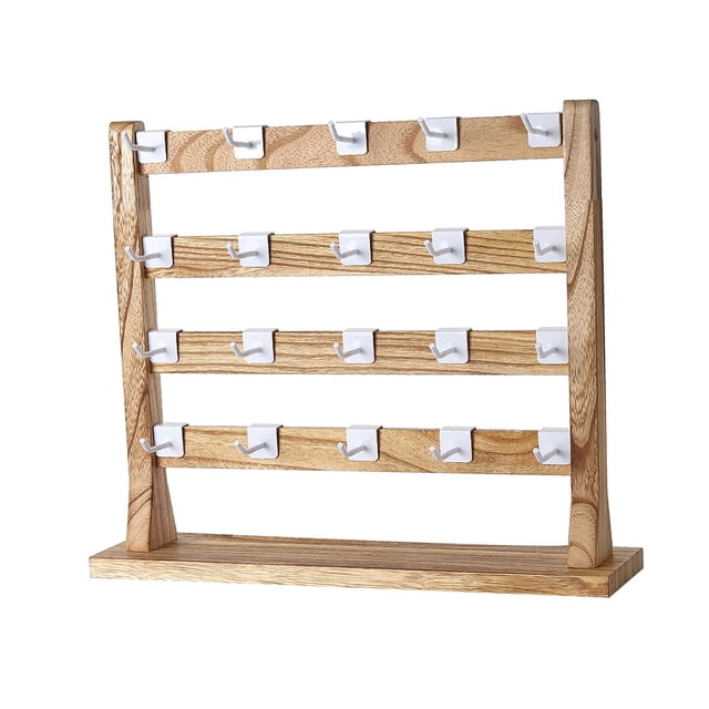 ziyahi Wooden Earrings Display Stand Removable Hooks Rack Storage Showcase Earrings Wood Color 4 Tier