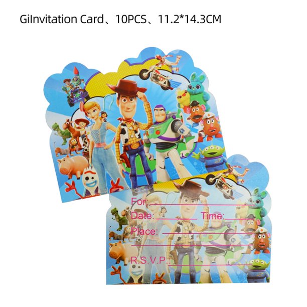Toy Story decoración de fiesta de cumpleaños, vajilla desechable con globos de Buzz Lightyear, plato de papel, taza, manteles, suministros para Baby Shower(card-10pcs