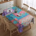 thumbnail image 2 of Multicolor Ethnic Flower Patchwork Pattern Rectangle Tablecloth 60"x84",Waterproof Polyester Rectangle Table Cloth, Wipeable Spillproof Polyester Tablecloth for Dining, Camping, Indoor and Outdoor, 2 of 5