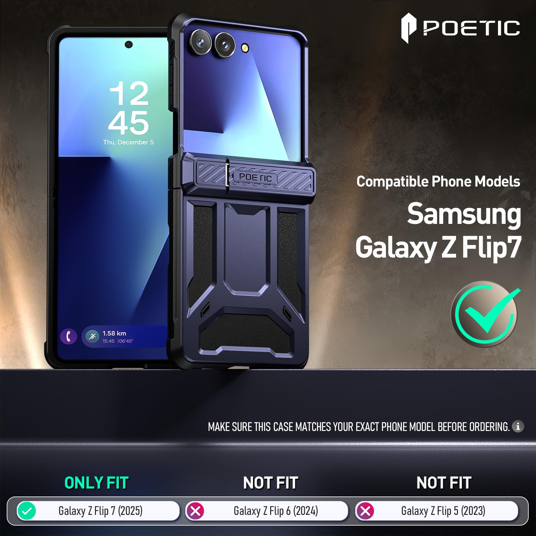 Poetic Spartan for Samsung Galaxy Z Flip 7 Case, [Kickstand] [Hinge Protection] [20FT Mil-Grade Drop Tested], Full-Body Rugged Shockproof Protective Phone Cover for Galaxy Z Flip7, Midnight Blue
