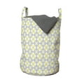 thumbnail image 1 of Grey and Yellow Laundry Bag, Tile Inspired Squares Rounds in Triangles Image, Hamper Basket with Handles Drawstring Closure for Laundromats, 13" x 19", Pale Yellow Pale Grey, by Ambesonne, 1 of 4